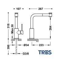 MEDIDAS MONOMANDO COCINA EXTRAIBLE MAX TRES
